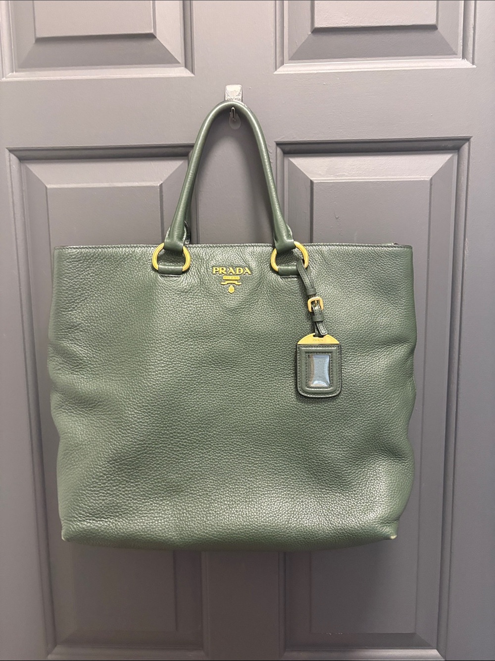 Prada Forest Green Pebbled Leather Tote with Gold Hardware - Picture 5 of 14